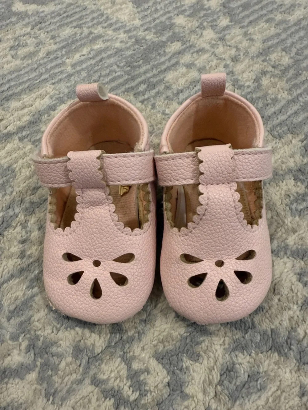 Baby Pink Leather T-Strap Mary Jane Shoes for Walkers